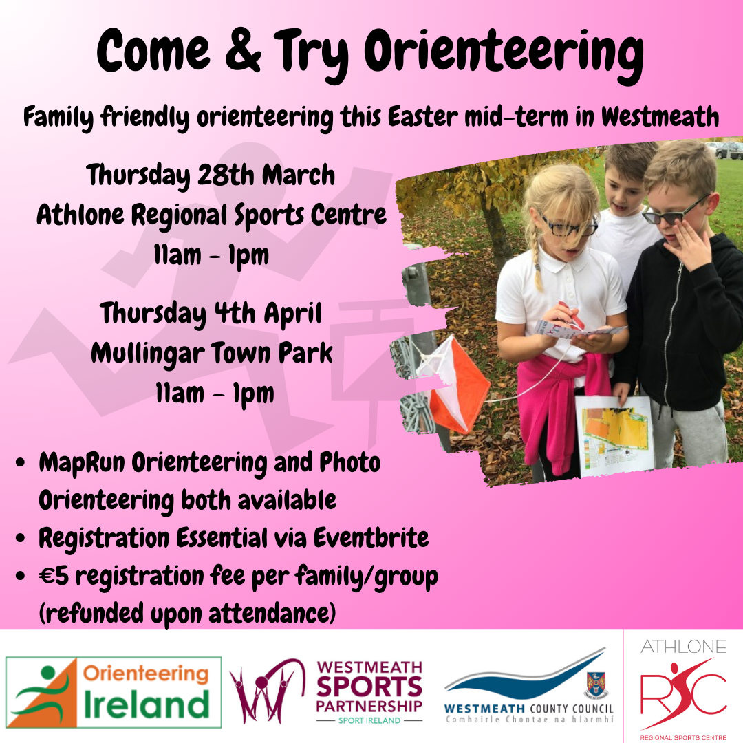 Poster advertising come and try orienteering in Athlone and Mullingar