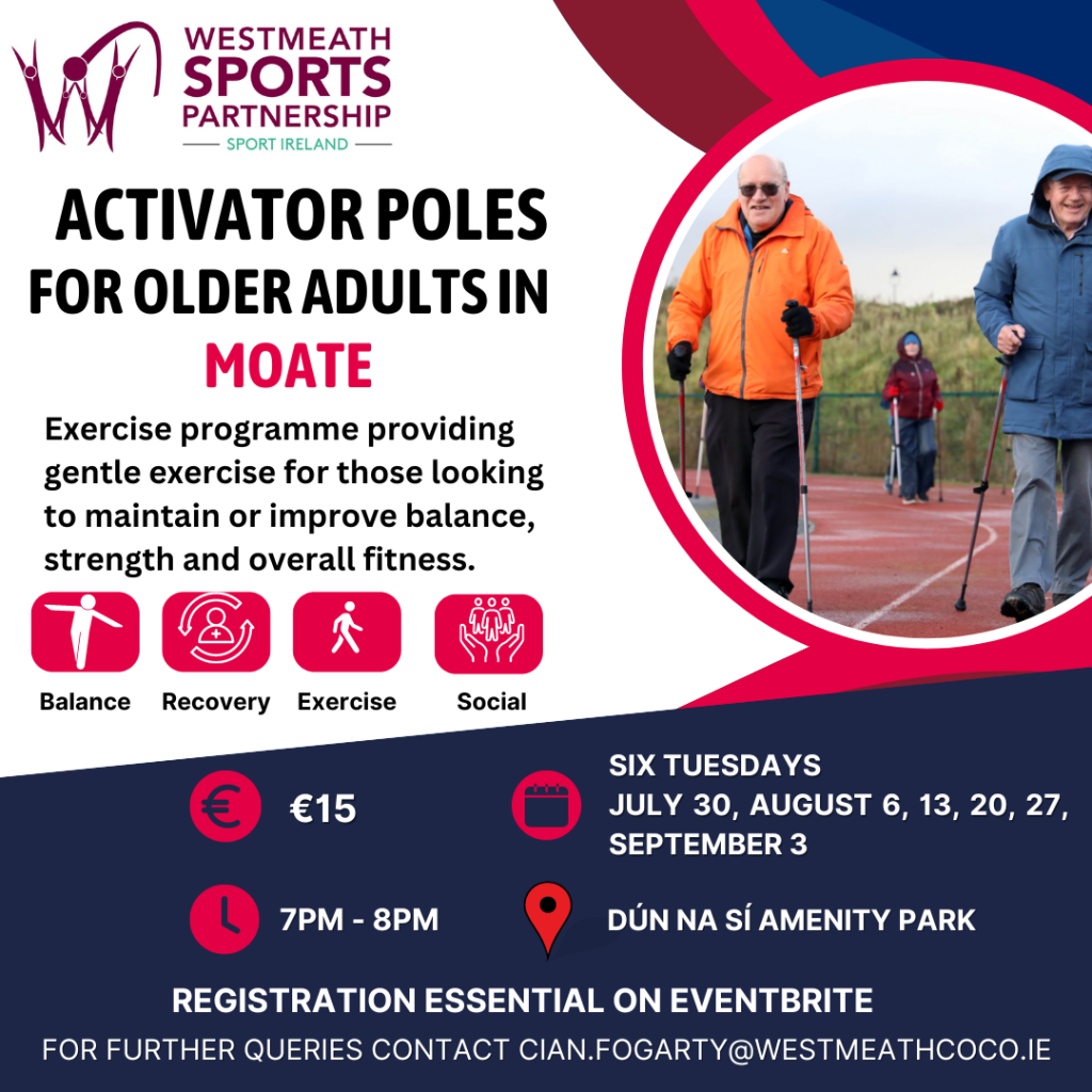 Poster advertising Activator Poles classes for older adults in Moate.