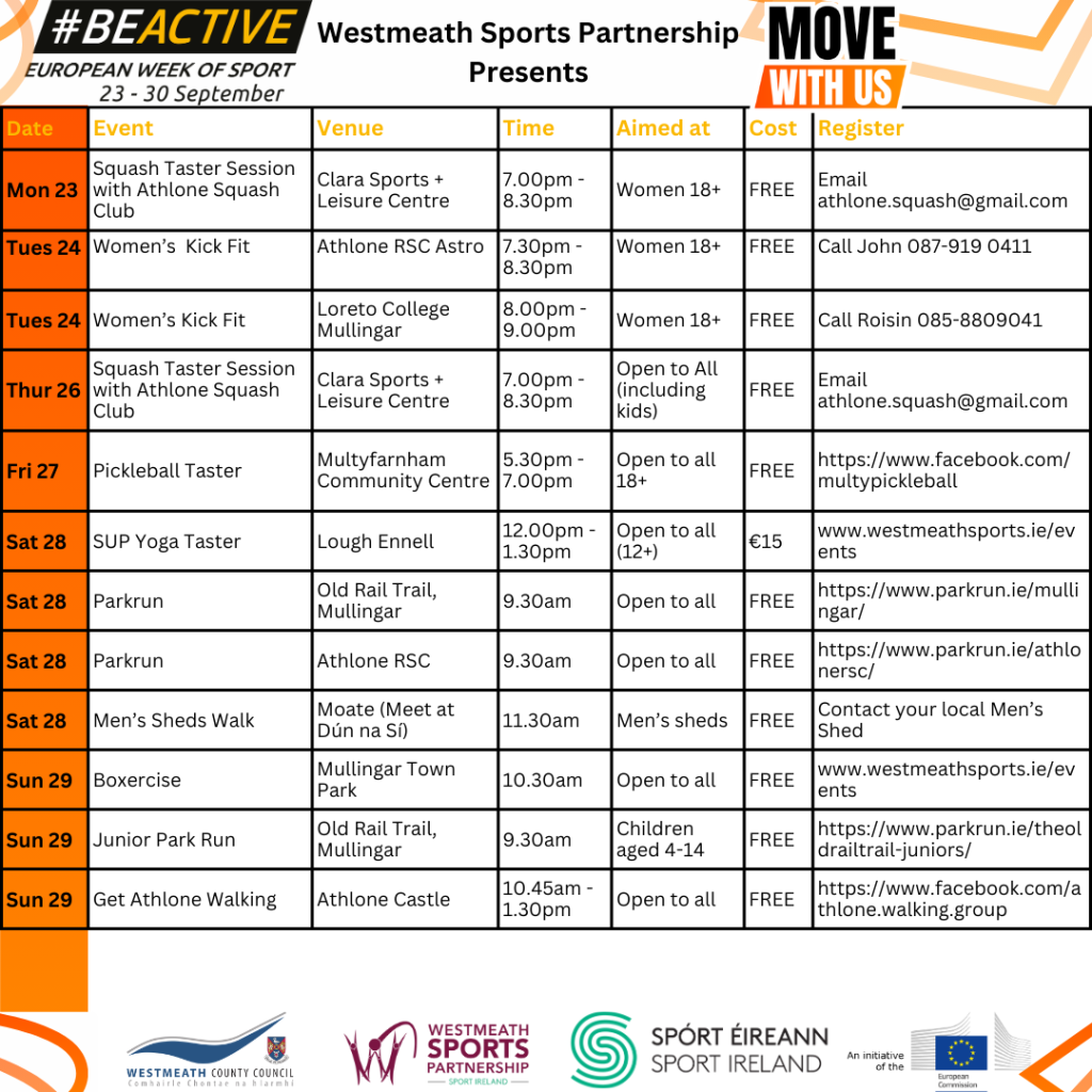 Schedule of events for European Week of Sport