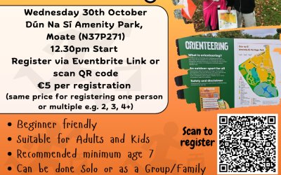 Poster advertising come and try orienteering at Dún na Si in Moate on October 30th